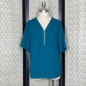 Shein Curve Casual V-Neckline Half Zip Top
